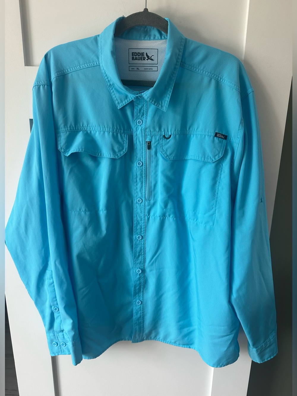 Eddie Bauer Men's Long Sleeve Woven Tech Shirt Fishing XL Sun UPF 50 Hiking